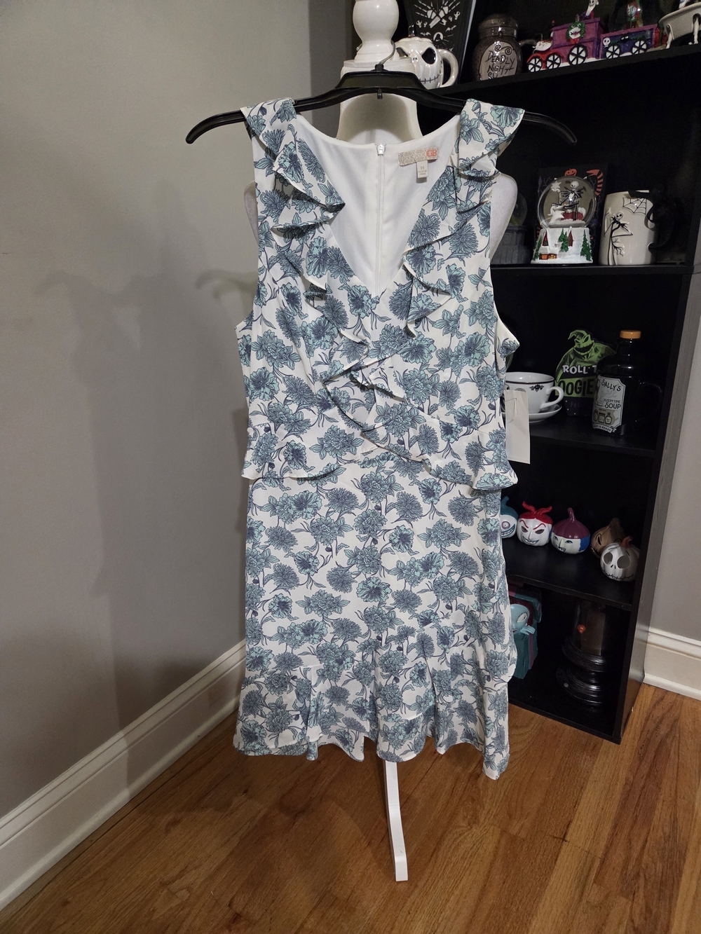 GB girls White Dress with Teal Floral Ruffle Details